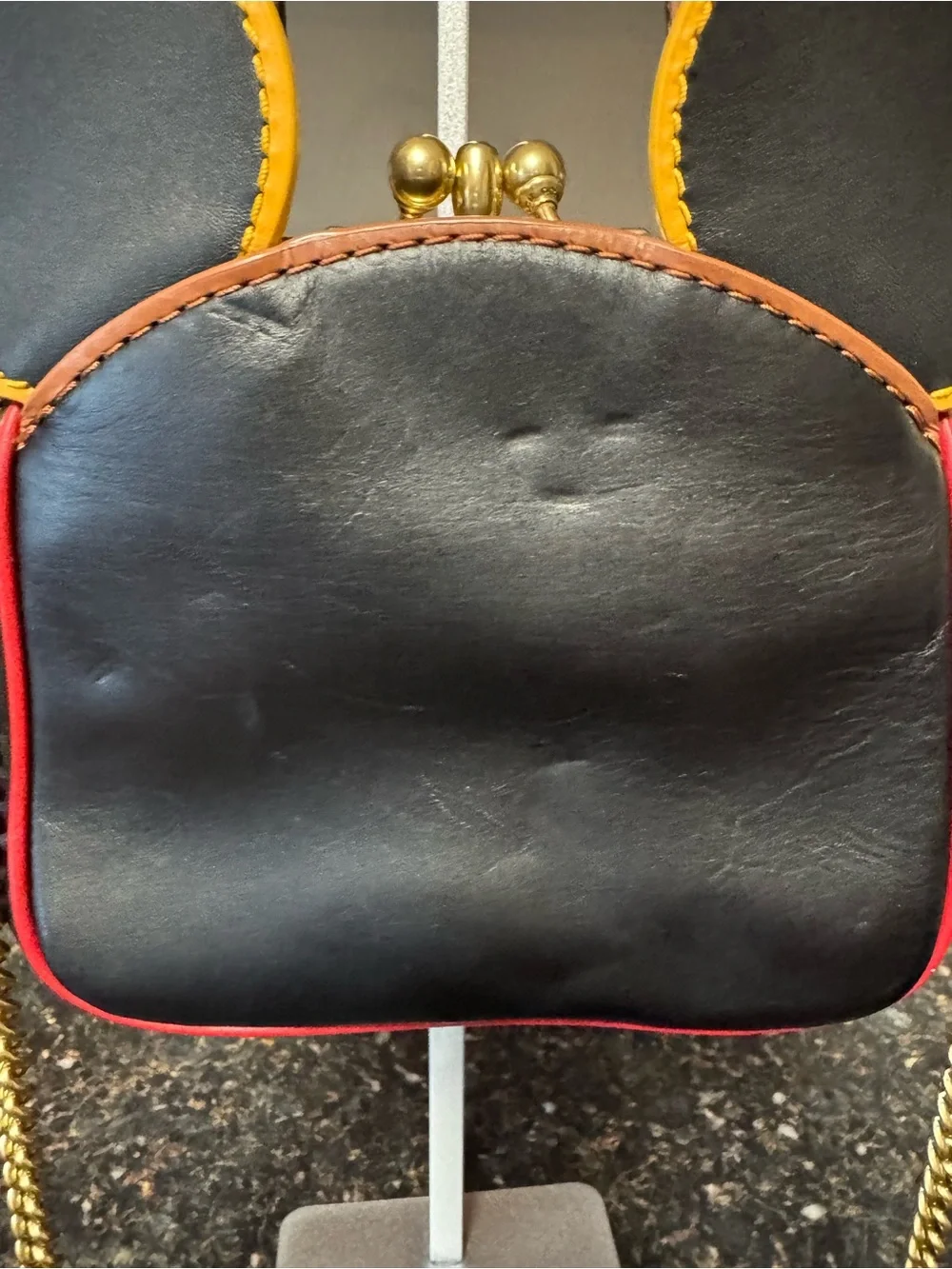Coach Black Mini Bag with Yellow Ear Trim and Gold Chain